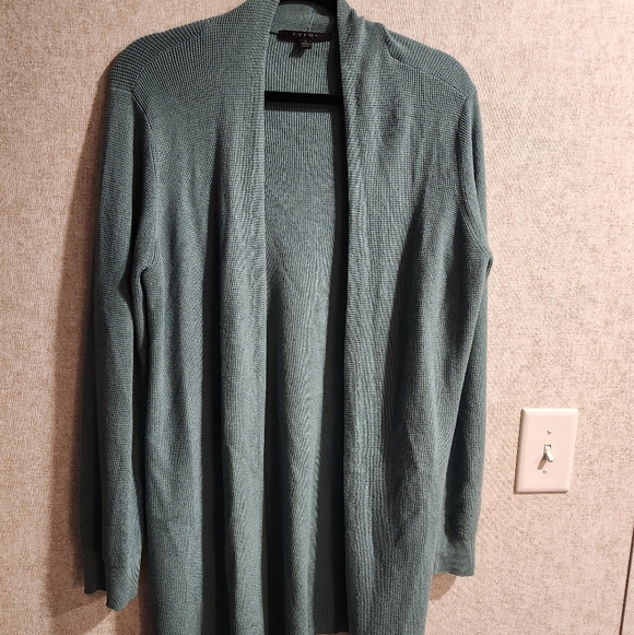 Cyrus Open-Front Waffle Knit Cardigan Sweater Women’s Large Green Classic Modern - Picture 2 of 6